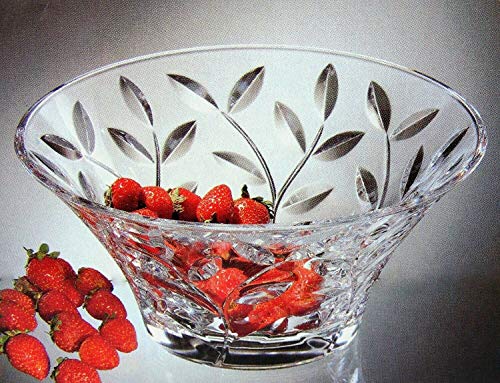 24.5cm Round Clear Crystal Glass Dessert/Fruit Bowl | 12cm Tall Dishwasher Safe Serving Dish, Dining Table Centrepiece | 2.6L Large Decorative Floral Pattern Trifle Bowl for Salads & Desserts - Image 5