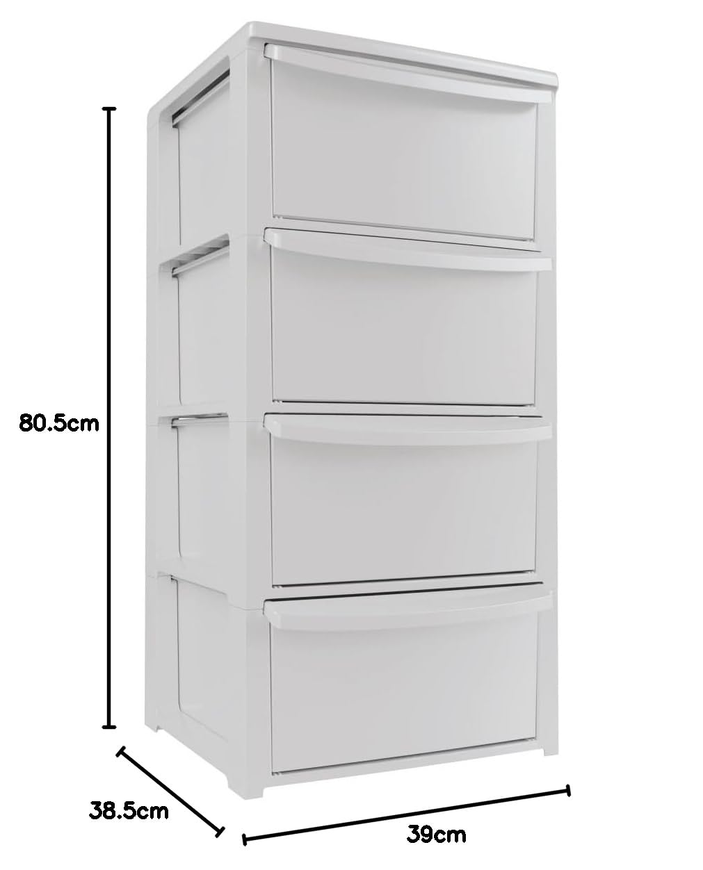 Art Plast - Cassettiera a 4 cassetti bianco - Mobile portaoggetti camera da letto, ufficio, lavanderia - Torre portaoggetti 39 x 38,5 x 80,5 cm