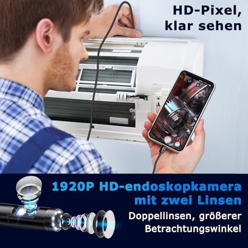Handy Endoskopkamera USB Endoskop Kamera:1920P HD Dual Lens inspektionskamera mit licht for iPhone...