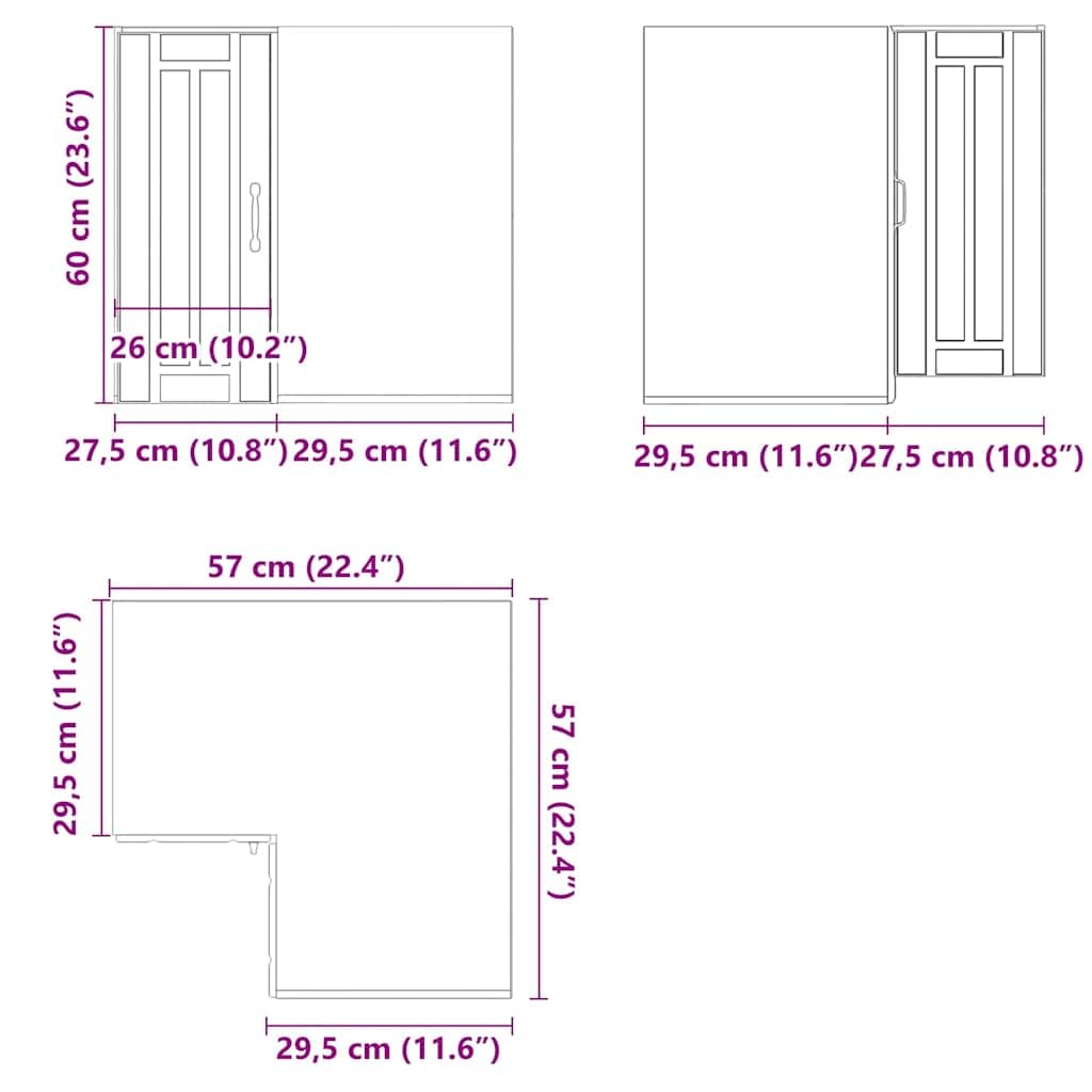 Lucca - Armadietto da cucina angolare in legno bianco, 57 x 57 x 60 cm, 70 kg, pensile con anta e ripiano, mobile per cucina, conservazione e ordine della casa