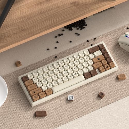 Image of dagaladoo PBT Keyboard Keycaps, White /Brown MOA keycaps,Coffee Cat