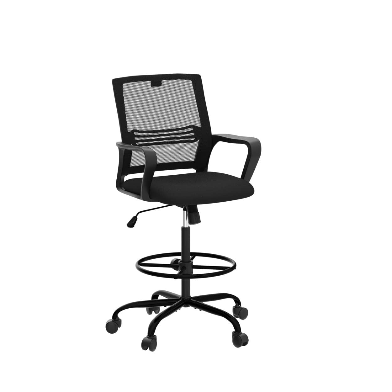 HOMEFLA Mid-Back Mesh Drafting Chair - Tall Office Chair with Armrest Standing Desk Chair Counter Height with Adjustable Foot Ring (Black)