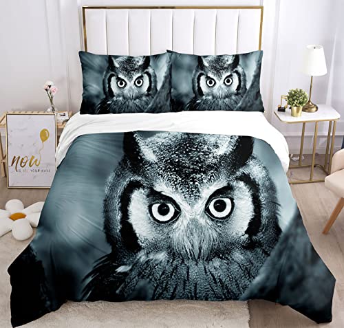 Bettwäsche Set 3D Tier Katzen Eule,Mikrofaser Bettbezug und Kissenbezug,Eule Design Premium Bettbezug und Kissenbezug Set,mit Reißverschluss (135 * 200cm) Cover