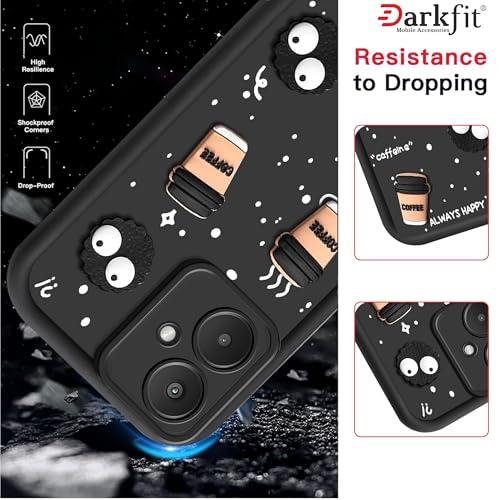Image of Back Case Cover Compatible with Poco M6 5G | Cute Fun Cartoon Ball 3D Coffee Silicone Case | Body Protection | Camera Protection | Shock Proof | Color Black | Pack of 1