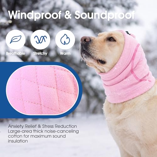 Image of No Shake Ear Wraps for Dogs, Dog Ear Cover with SoundProof Pads | Anxiety Relief Dog Head Wrap for Hematoma Wound, Adjustable Pet Calming Hoodie Ear Muffs Noise Protection, Pink M