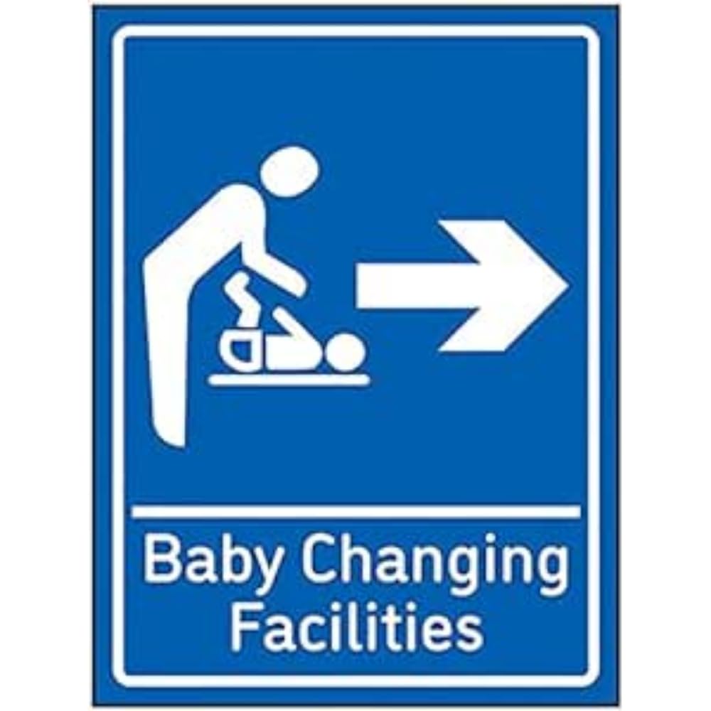 V Safety Baby Changing Facilities Arrow Right - 200mm x 300mm - Blue 1mm Rigid Plastic