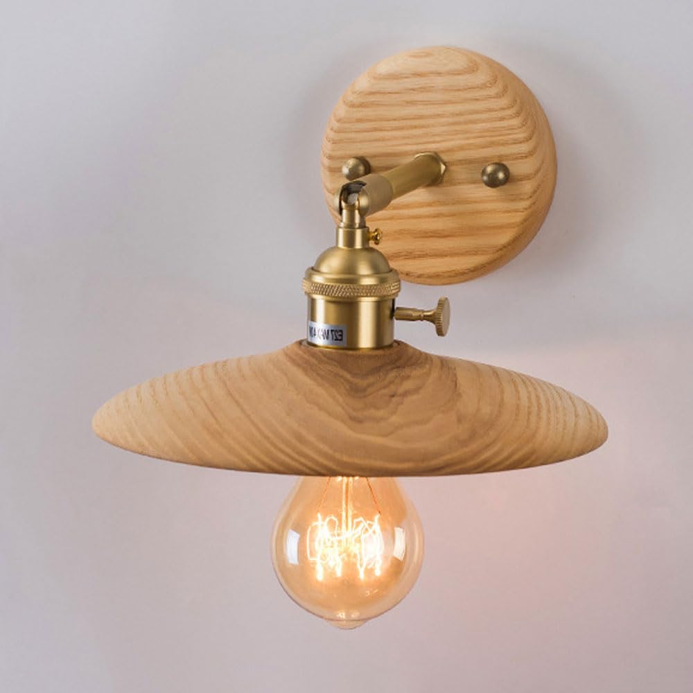 Applique Da Parete Nordica In Legno Regolabile In Ottone, Lampada Da Parete Moderna In Legno Massello Con Interruttore On/Off, Apparecchio Di Illuminazione Da Parete Per Interni Retrò Vintage E27 Cab