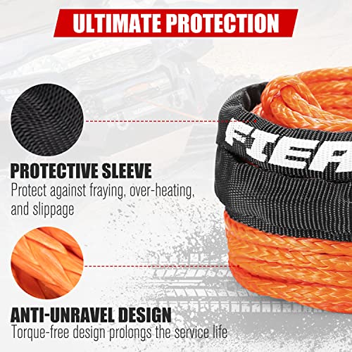 Fieryred 3/16” Winch Rope Cable,50 Ft 8500 Lbs Atv/Utv Synthetic Winch Rope, Winch Line Replacement With Protective Sleeve Suits For 3000 To 6000Lbs Winch, Orange/Black/Grey Available #TOP3