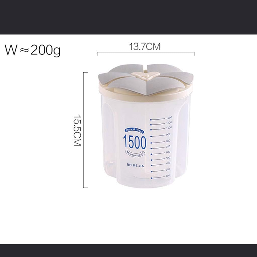 Food Storage Sealed Storage Box Crisper Grains Food Storage Tank Household Kitchen Food Containers for Dry Cereals Measure Cups Kitchen Tool Fresh-Keeping Box (Color : Green2.5L) (Gray 1.5l )