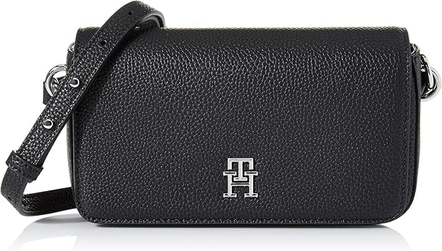 Tommy Hilfiger Damen Crossbody Bag Tasche Emblem Flap Crossover Klein Schwarz (Black)