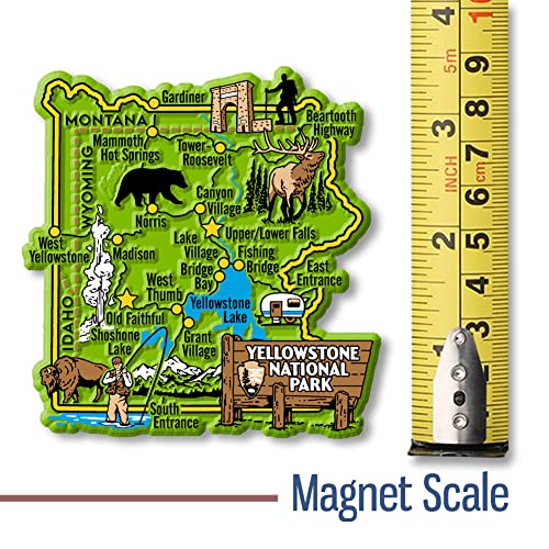 Imán Mapa Parque Yellowstone 3.2 x 3.3 pulg miniatura 2