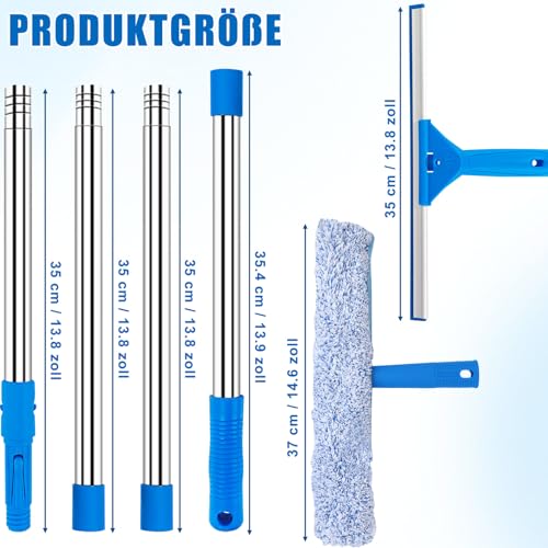 Fensterputzer mit Teleskopstiel 138 cm, Professioneller Teleskop Fensterwischer mit Squeegee und Mikrofasertuch, Fensterreiniger mit Teleskopstange für Bad, Dusche, Glas, Spiegel, Auto