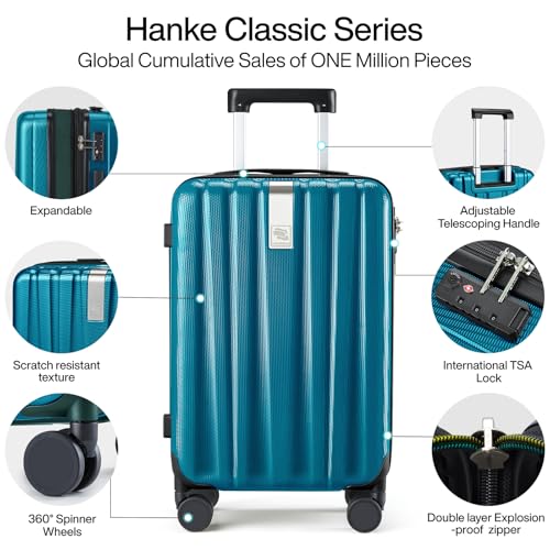 Image of Hanke 24 Inch Expandable Checked Luggage Lightweight PC Hard Case Luggage Suitcases with Wheels Tsa Luggage Rolling Large Suitcase Travel Luggage Bag for Go to University.(Caribbean Blue)