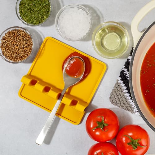 Image of Zulay Kitchen Silicone Utensil Rest with Drip Pad for Multiple Utensils - BPA-Free, Heat-Resistant Spoon Rest & Spoon Holder for Stove Top - Kitchen Utensil Holder for Ladles & Tongs - Yellow