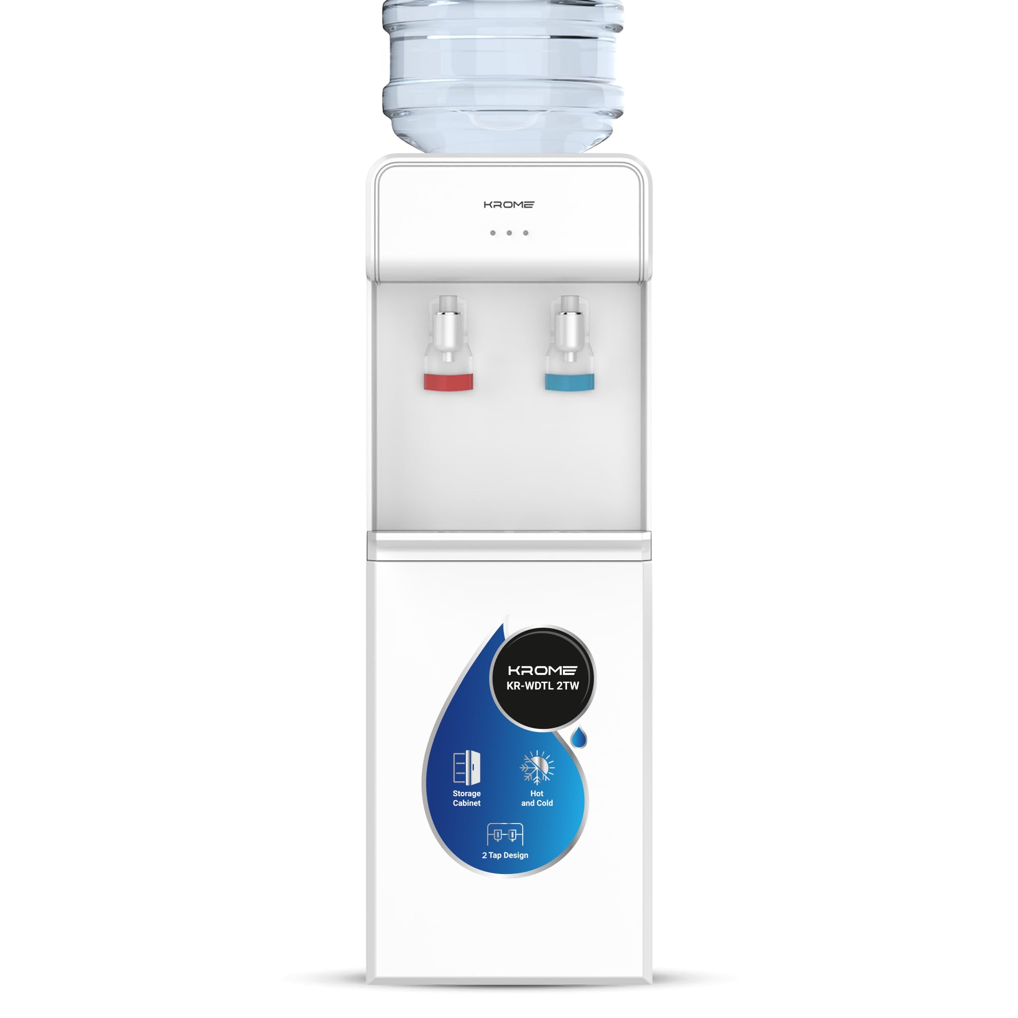 KROME Top Loading Water Dispenser, Hot and Cold Water 2 taps, Floor Standing, Made with SUS 304 Tank and Food-grade Silicone Gel Tube, White - KR-WDTL 2TW