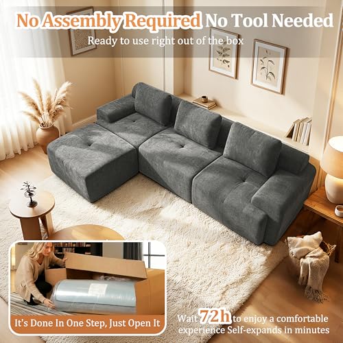 Image of 122 inch L-Shaped Modular Sectional Sofa, Oversized Boneless Cloud Couch for Living Room with Extra Deep Seat & High Back, Tool-Free No Assembly, Soft Chenille (Dark Grey, 122 inch-L Shaped（3+1）)