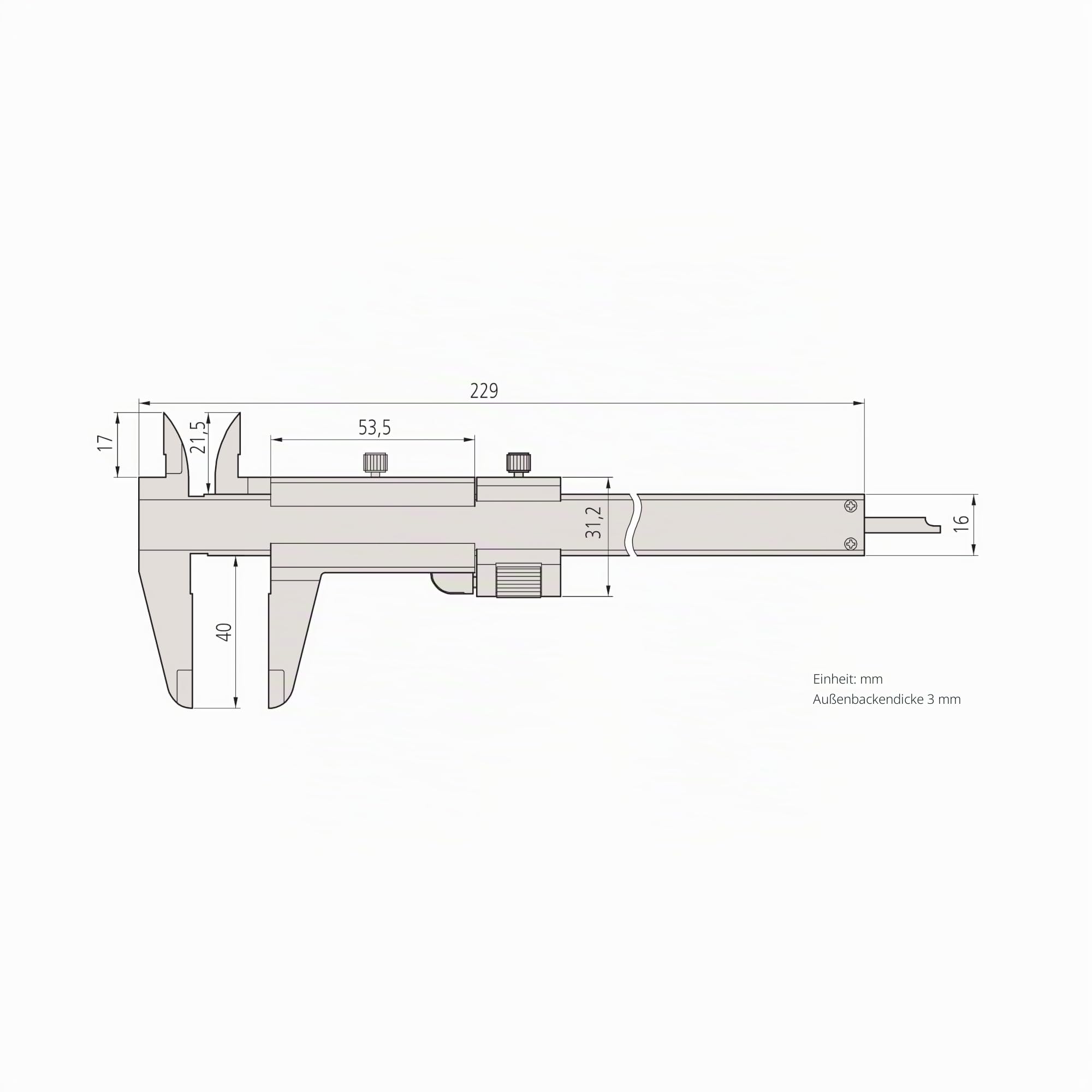 Mitutoyo 532-119 Messschieber mit Feineinstellung, 0-130 mm | .0010 in / 0,02 mm, Feineinstellung