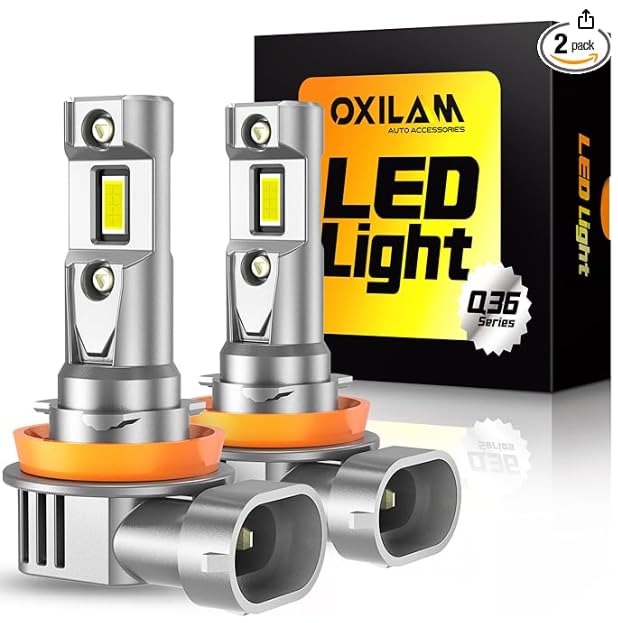 Image of OXILAM H11 /H8 /H9 LED Light Bulb, 12X Brighter 6500K Cool White, Anti-Flicker, 60,000Hrs Lifespan, Plug and Play, IP68, H8 H9 LED Light Compatible with Cars Trucks SUVs, Pack of 2