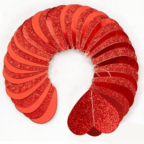 Image of Red Heart Garland Valentines Day Party Decoration Love Streamer -39Ft Glitter Bunting Banner for Wedding Engagement Anniversary Mother's Day Bridal Shower Party Supplies