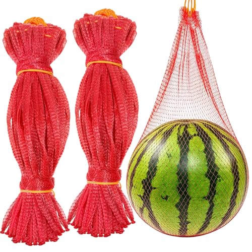 100 Pack Watermelon Nets 20 Inch Reusable Melon Hammock Watermelon Nets Red Heavy Duty Mesh Bags with Drawstring for Garden Honeydew Melon Cucumbers Garden Growing