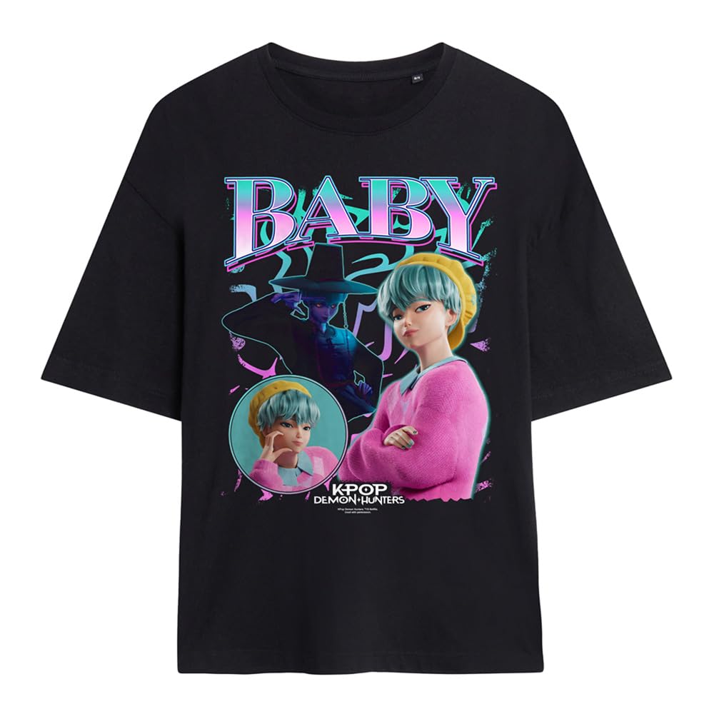 Kpop Demon Hunters Saja Boys Baby Homage Ladies Oversized T Shirt, Black, XX-Large