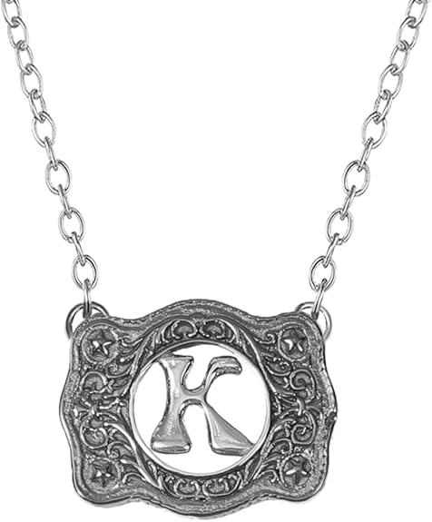 Belt Buckle Necklace Western Style Initial Letter Pendant Necklace, Decorative Belt Buckle Frame Design