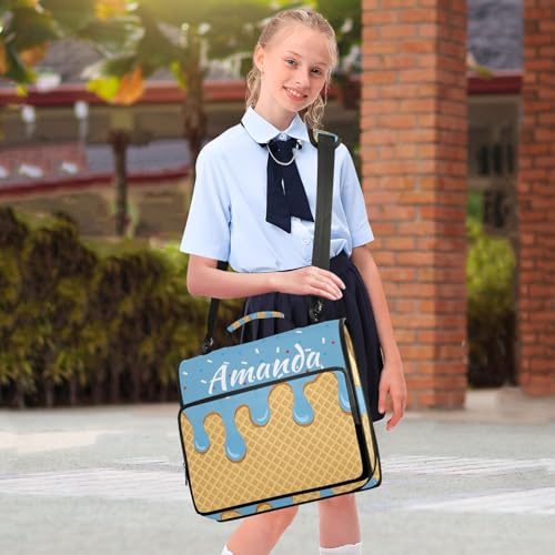 Image of Custom 3 Ring Zipper Binder Blue Ice Cream Personalized Name 1.5 inch Binders Large Capacity Multi Pockets for School Office Supplies
