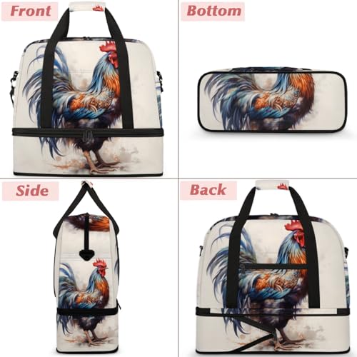 Large Weekender Overnight Bags Colorful Animal Rooster Travel Duffel Bag for Women Men Gym Bag With Shoe Compartment Foldie Travel Tote Bag Carry On Personal Item Bag for Travel Gym Sports3