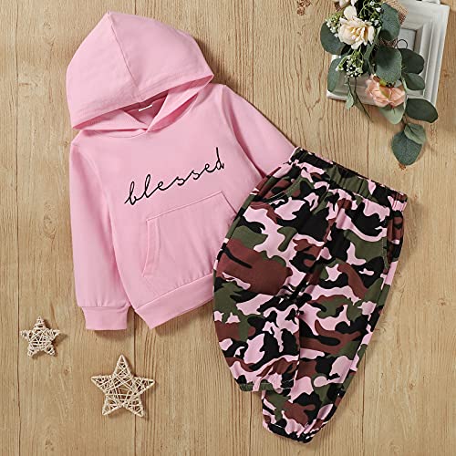 Toddler Baby Girl Winter Outfits Blessed Printed Hooded Top + Camouflage Pants 2Pcs Clothes Set Tracksuit #TOP2