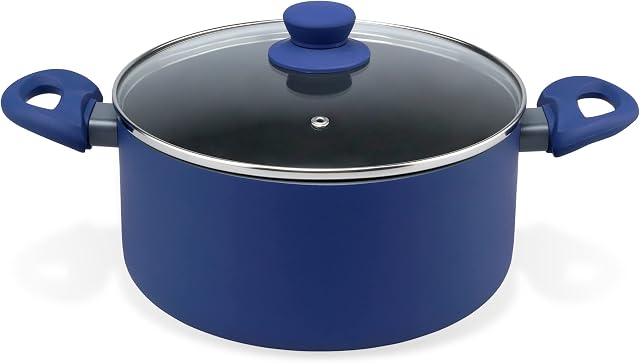 Tasty Cooking Pot with Lid Ø24cm, 4500ml, Casserole Dish, Round Stock Pot with Soft-Touch Handles, Cooking Pot with Non-Stick Coating for All Stoves, Dimensions: Ø24cm, Colours: Grey, Blue