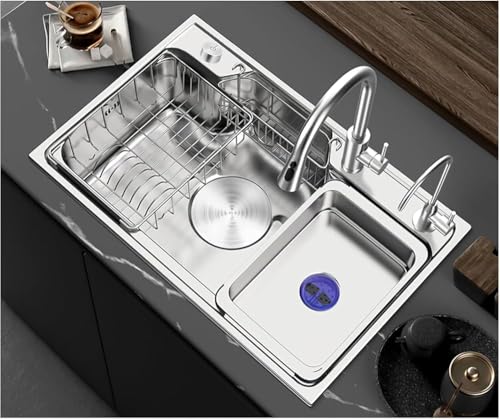 Fregadero de cocina de acero inoxidable con grifo extraíble, grifo para beber y juego de drenaje, fregadero multifuncional para estación de trabajo, nano revestimiento