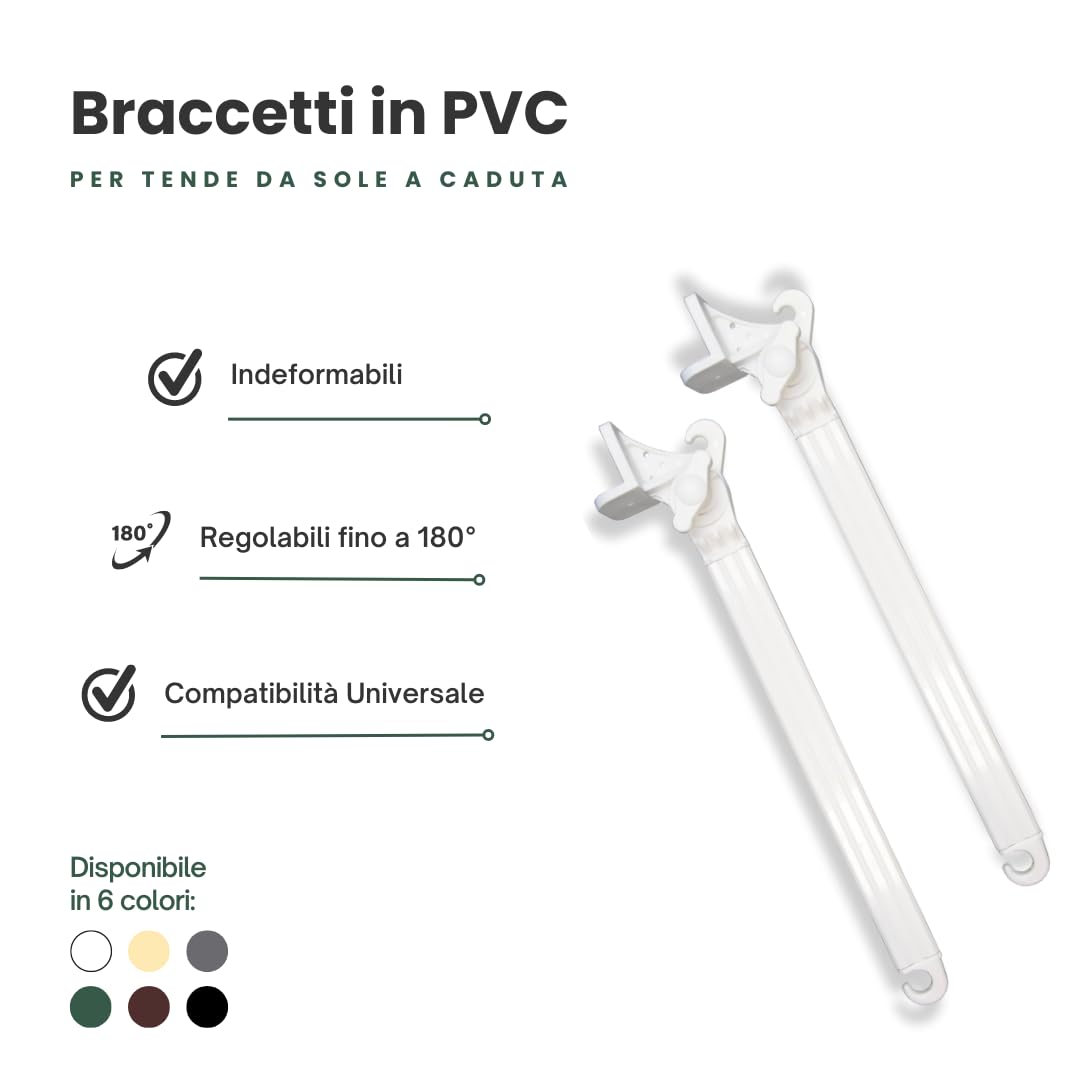 Braccetti per Tende da Sole Esterne in PVC Bianco 50 cm Regolabili 180° 1 Coppia