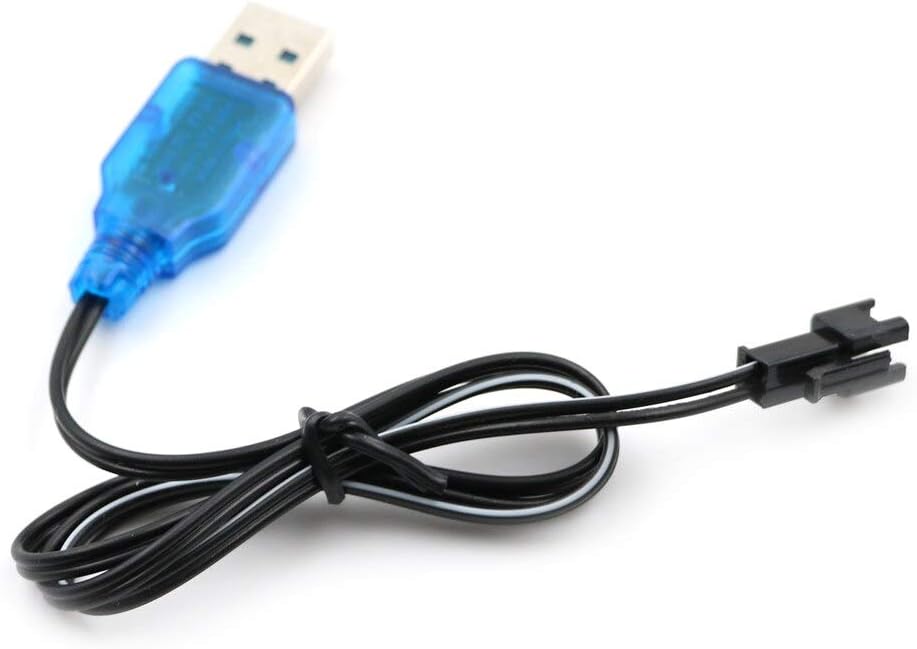 Delmitan 3.7V USB Charger Cable showing the full length and both connectors