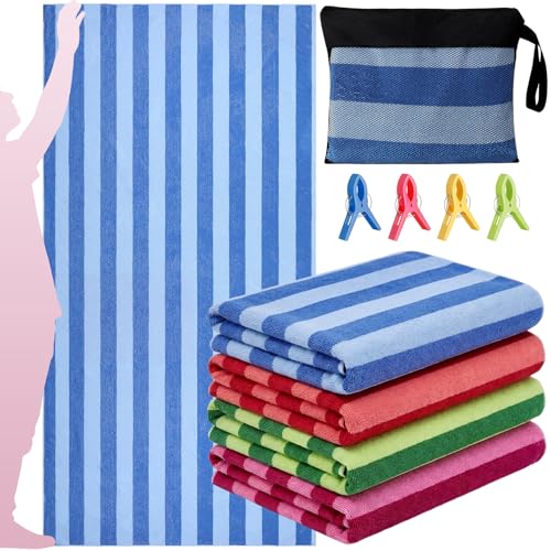 Gilprop 4 Packs Oversized Stripe Beach Towels Microfiber Pool Towel