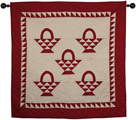 Basket Cranberry Red/Off-White Wall Hanging Quilt 44 Inches by 44 Inches 100% Cotton Handmade Hand Quilted Heirloom Quality