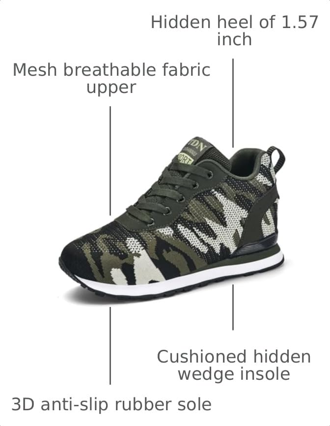 Image of ESXGED Women's Fashion Camouflage Platform Canvas Sneakers Girl's Invisible Wedges Increase Heel Mesh-Cloth Casual Shoes