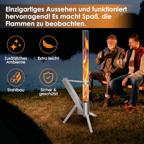 CTSC Feuersäule Outdoor, Pellet Feuersäule, Pellets Feuerrohr, Add Space Licht und Ambiente für Veranda, Deck, Garten & Hinterhof