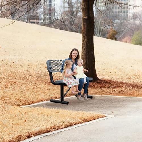 Image of 4ft Gray Metal Park Bench with Backrest, Heavy Duty Outdoor Benches Weatherproof Steel Long Playground Bench Seats, Commercial Garden Benches Red Dock Benches for Lawn, Park, Deck,Patio, Porch