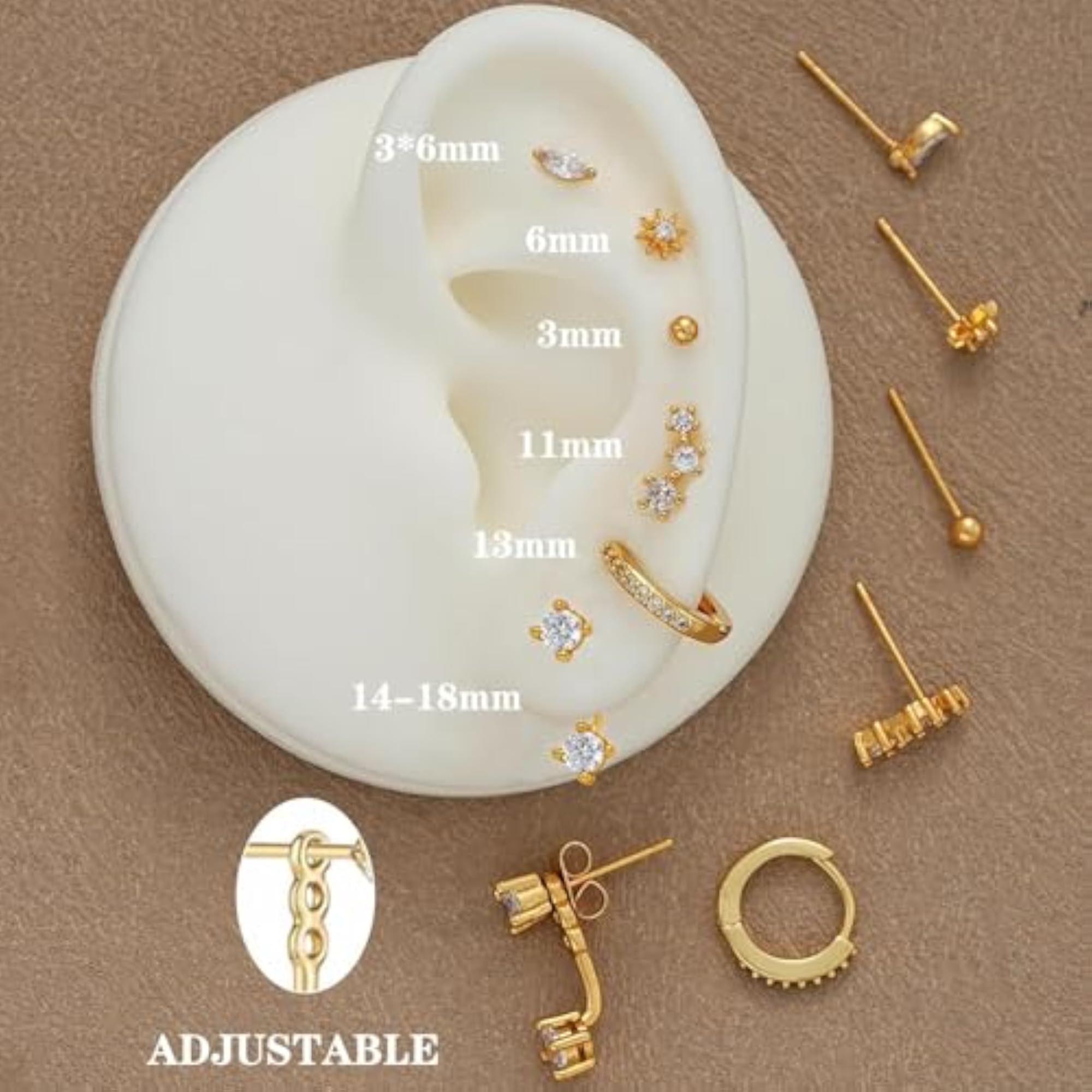 Women's Gold Plated Set of 6 Earrings, Elegant Gift