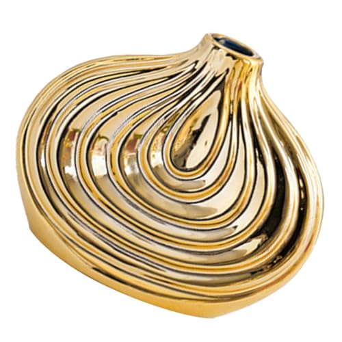 Jarrón de cerámica dorado estilo nórdico minimalista de rayas 2
