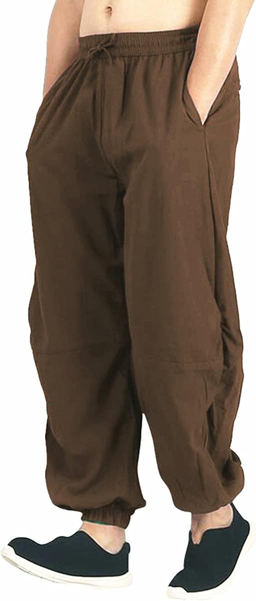 perdontoo Men's Linen Cotton Loose Fit Casual Lightweight Elastic Waist Summer Pants at  Men’s Clothing store