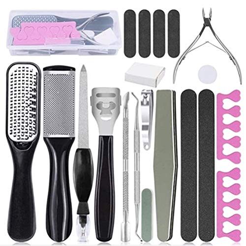 Professional Pedicure and Manicure 21 in 1 Kit Foot Care Tools for Women and Men Foot Rasp Foot Peel and Callus Clean Feet Dead Skin Tool Nail File Set for Home Travel Salon