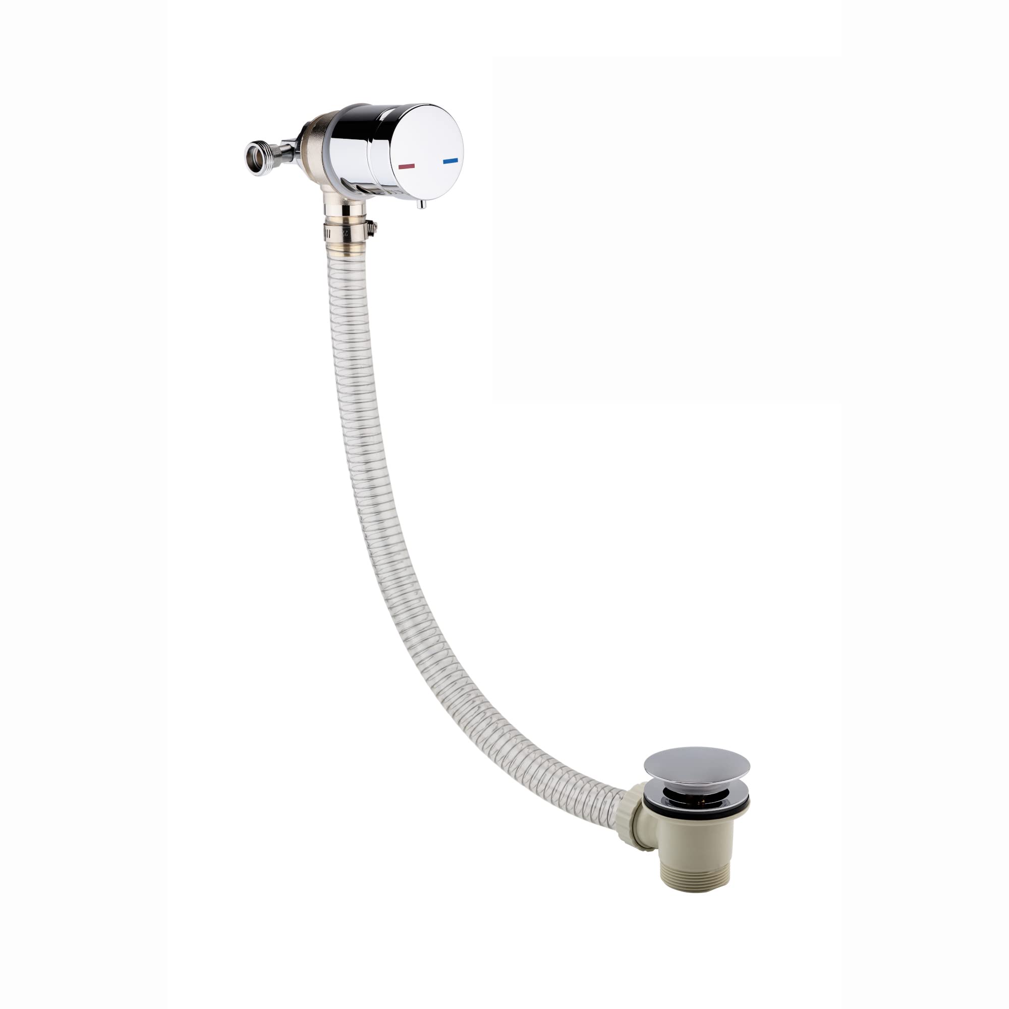 Enki Chrome W59, Bath Filler Waste And Overflow, Bath Filler Mixer Tap, Temperature Control And Clicker Waste, Click Clack,