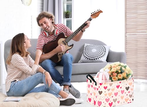 Image of Kid Clothes Storage Basket Gift Shelf Basket Toy Storage Bin, Nursery Basket Organizer Box for With Handles for Room Deco Heart Valentines Basket
