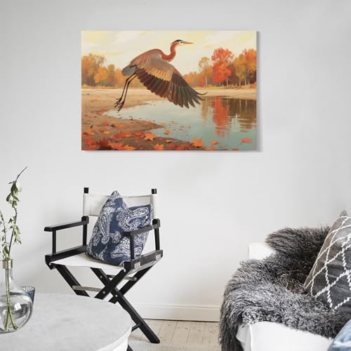 Héron impression sur toile murale tableaux animaux salon et chambre