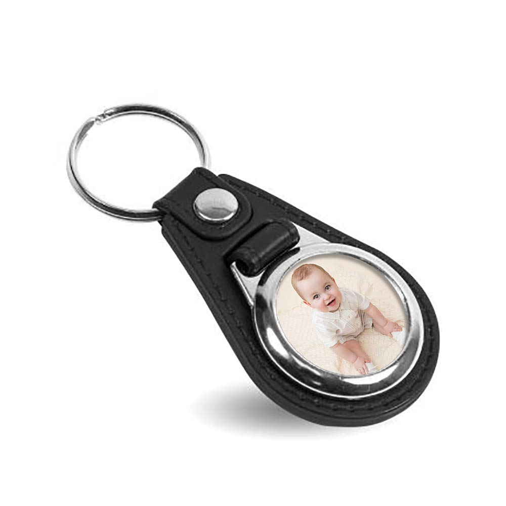 UCGPersonalised Any Name & Any Picture Medallion PU Leather Keyring