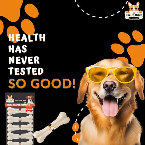 Image of Excite Bites Calcium Bones for Dogs Adult | Calcium Dog Chew Bones for Puppies & Adult Dogs | Long-Lasting Treats & Chew Bones | Dog Snacks & Rawhide Bone Chews (3 inch) (6 Pcs)