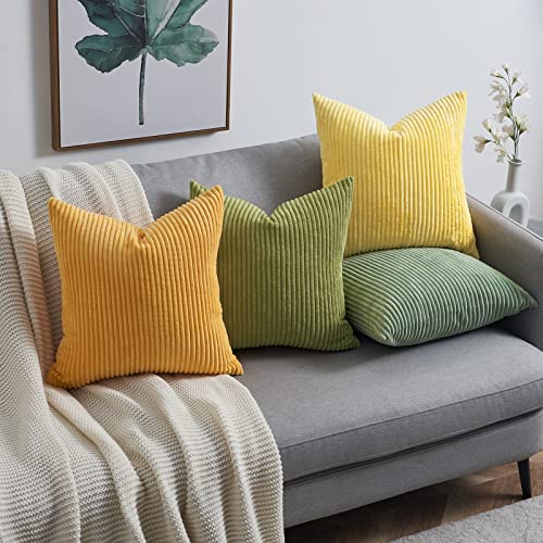 Image of Topfinel 12x12 inch 4 Pack Decorative Throw Pillow Covers,Soft Velvet Modern Double-Sided Designs, Mix and Match for Home Fall Decor, Cushion Covers Set of 4 (Yellow /Green)