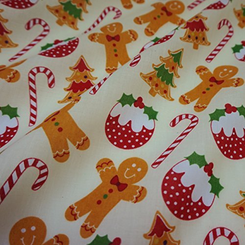 Simply Sew Crafty Men's Christmas Gingerbread Puddings On Cream 100% Polycotton Christmas Fabric - New Designs (Per Metre) - Xmas Snowflakes Gingerbread Stars - Dress Fabric - Simply Sew Crafty™ (, 0.5 Mtr)