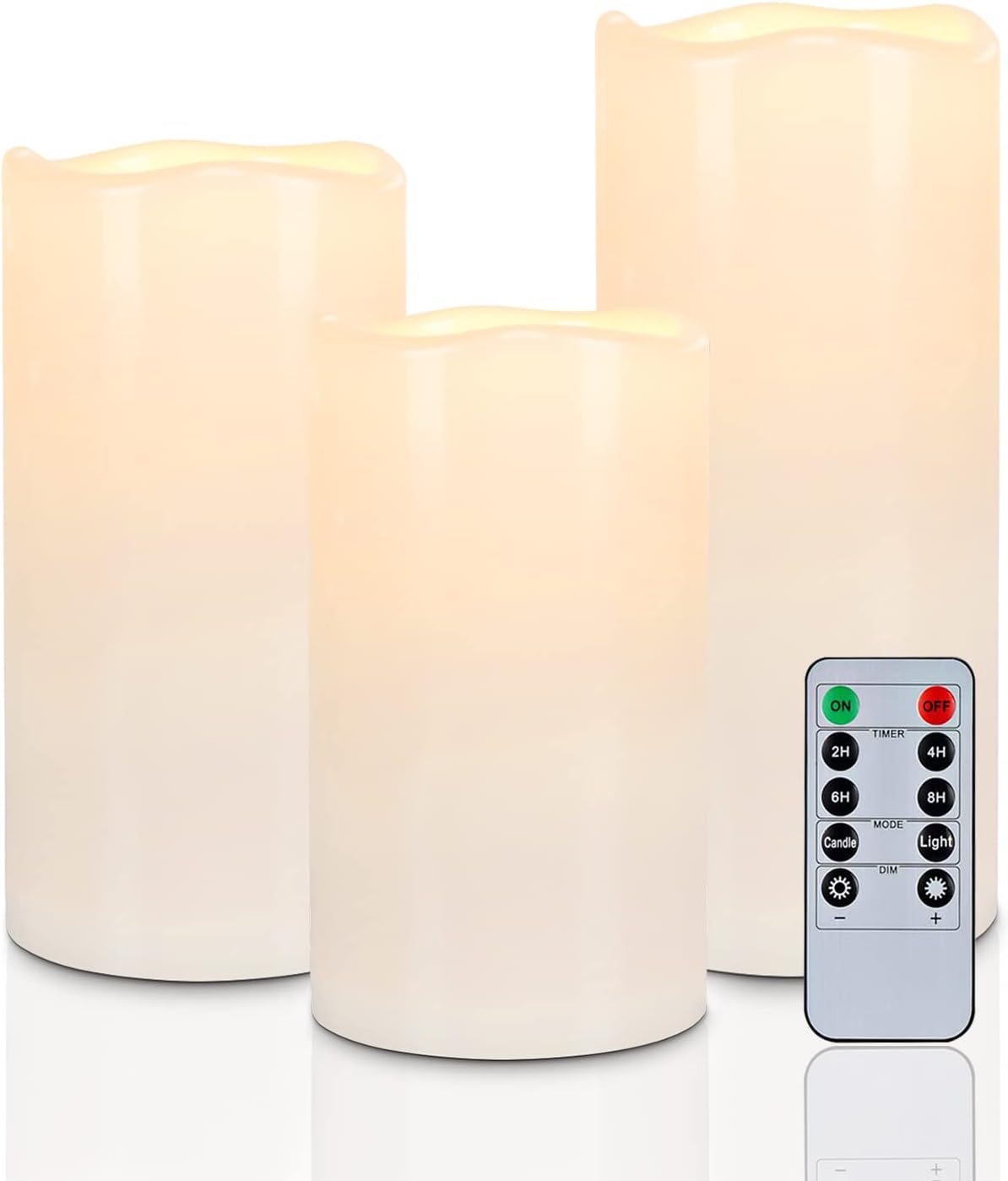 Homemory 6" 8" 10" x 4" Waterproof Outdoor Flameless Candles, Battery Operated Flickering LED Pillar Candles with Remote and Timers for Indoor, Plastic, Ivory White Ivory White 4"x 6"/8"/10"
